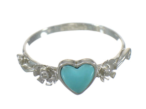 Genuine Sterling Silver Turquoise Heart Flower Ring Size 5-1/4 RX62385